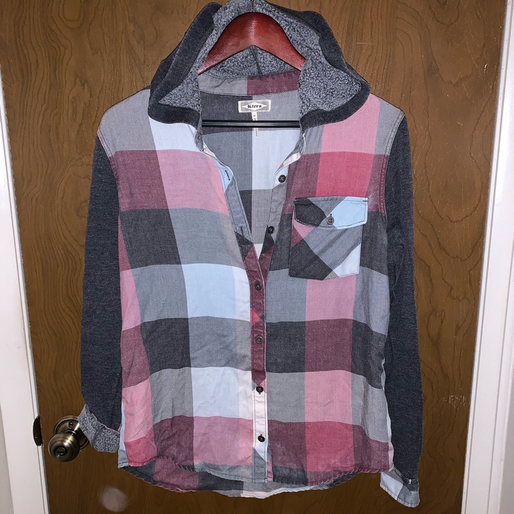 Kirra Sweatshirt Sleeve Hooded Plaid Sweater Jacket